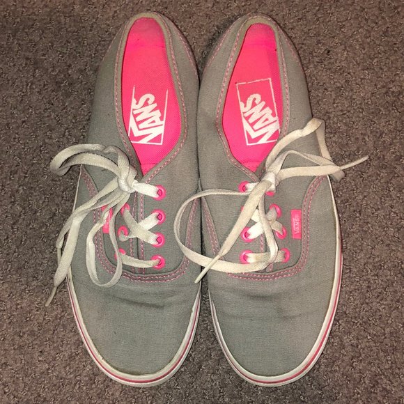 gray and pink vans shoes